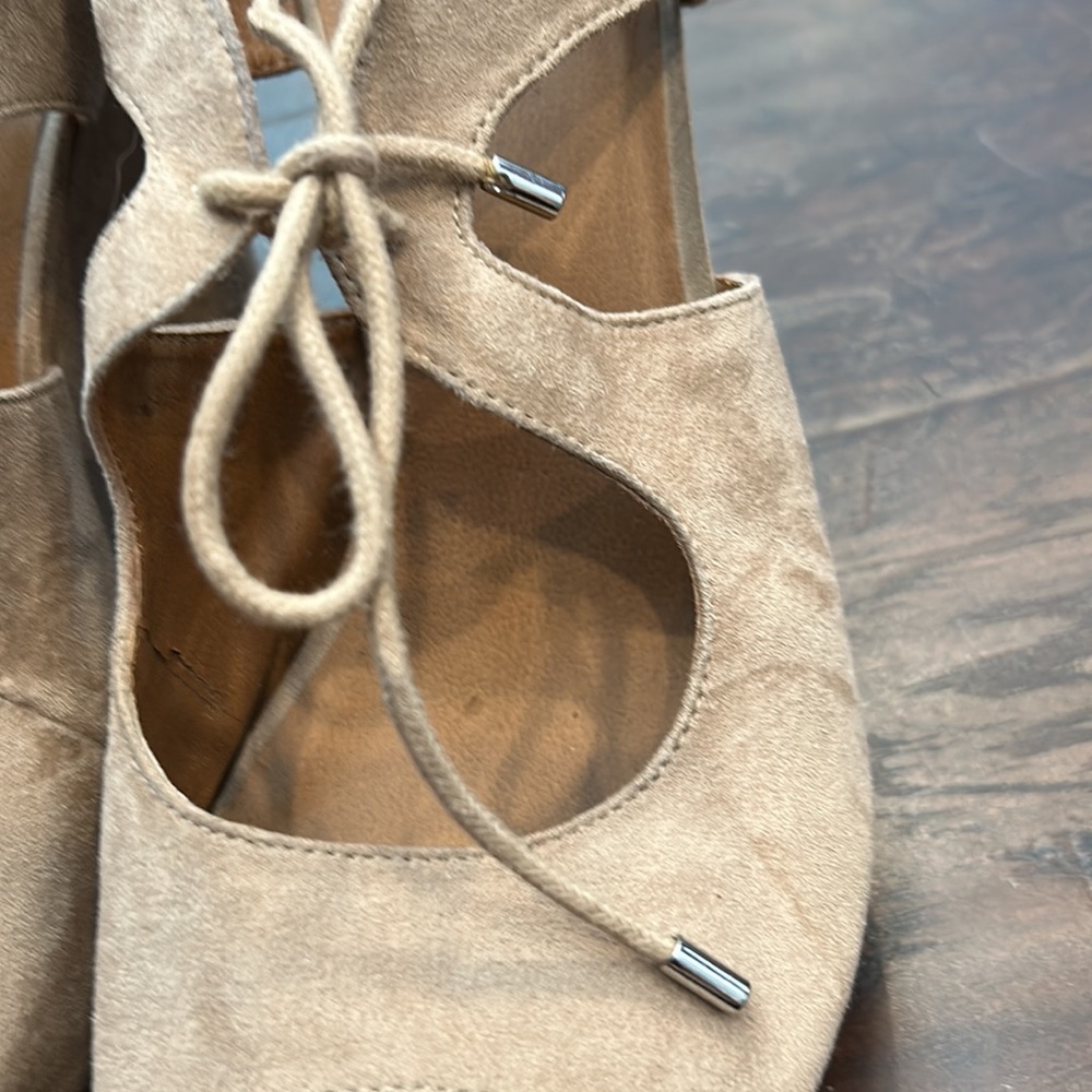 BP tan suede-like wedge open-toe shoes - Picture 2 of 8